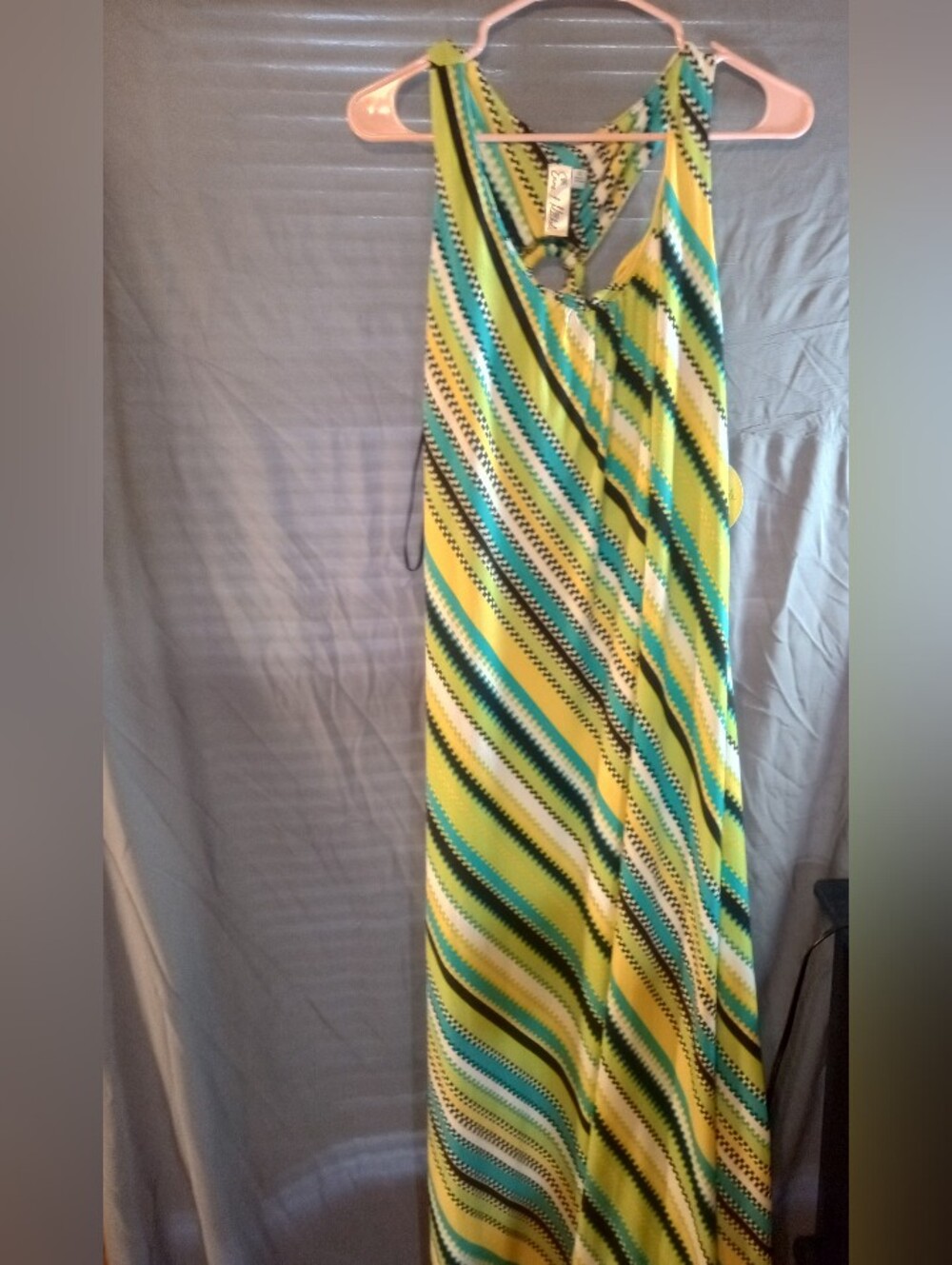 Emma And Michelle Multicolored Striped Maxi Dress in Yellow, Teal & Black